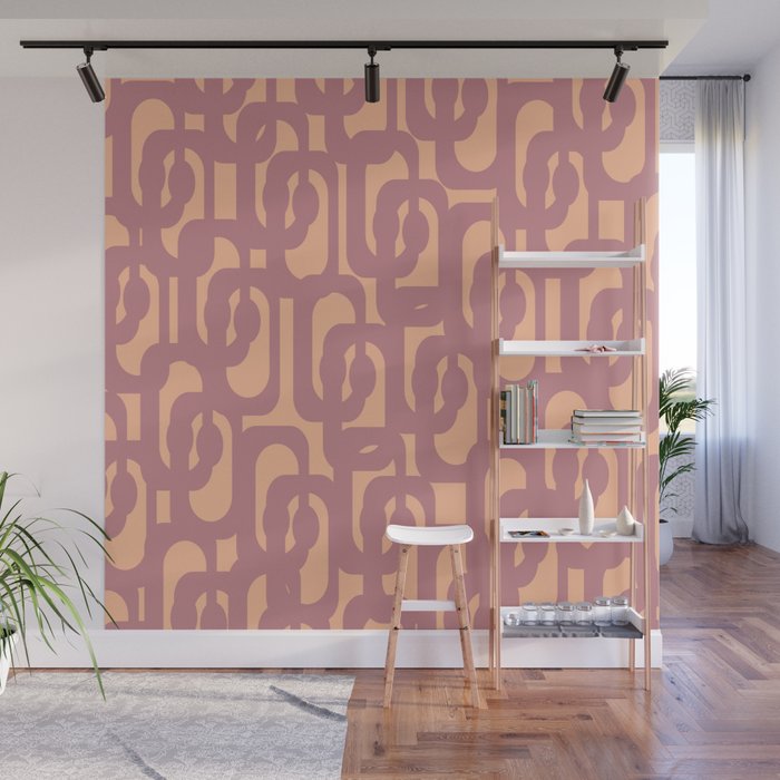 Mid Century Modern Loop Pattern Mauve Plum Peach Wall Mural Gallery Image 1