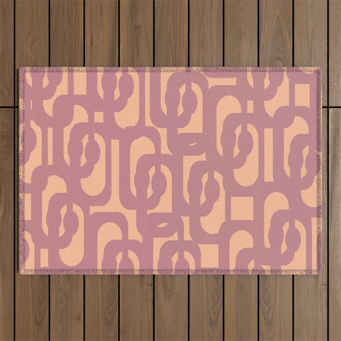 Mid Century Modern Loop Pattern Mauve Plum Peach Outdoor Rug Gallery Image 1