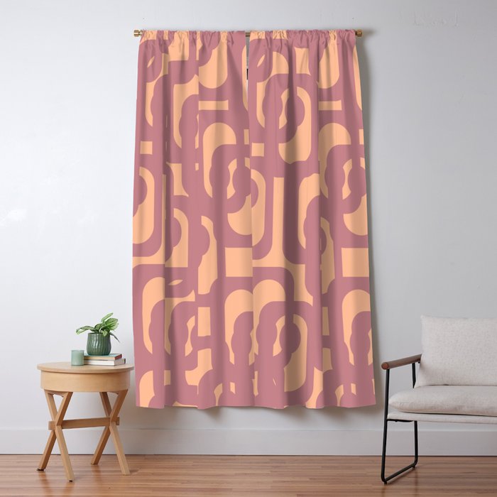 Mid Century Modern Loop Pattern Mauve Plum Peach Window Curtain Gallery Image 5
