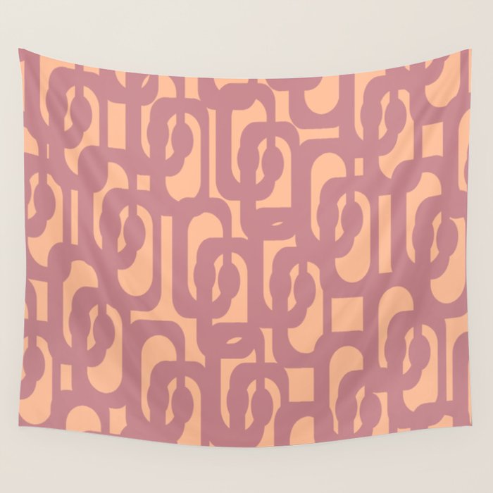 Mid Century Modern Loop Pattern Mauve Plum Peach Wall Tapestry Gallery Image 1