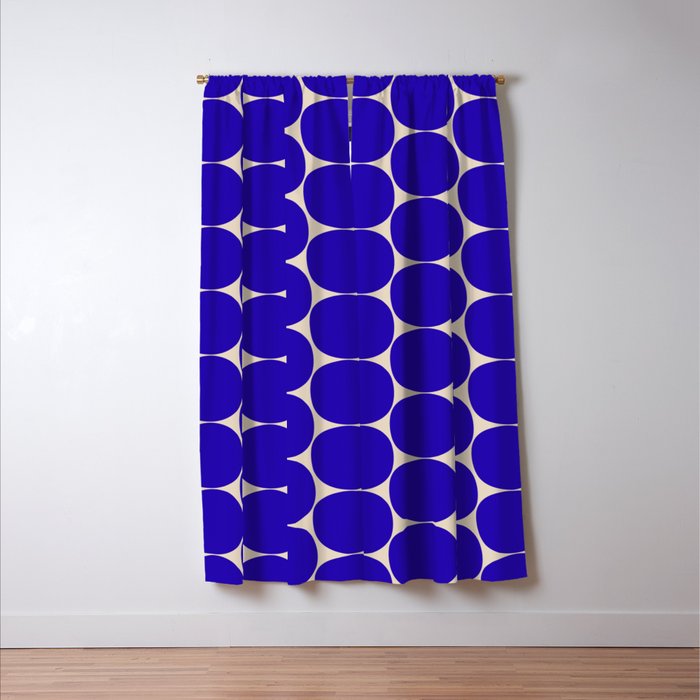 Mid Mod Dots Retro Contemporary Pattern in Cobalt Blue and Beige Window Curtain Gallery Image 3