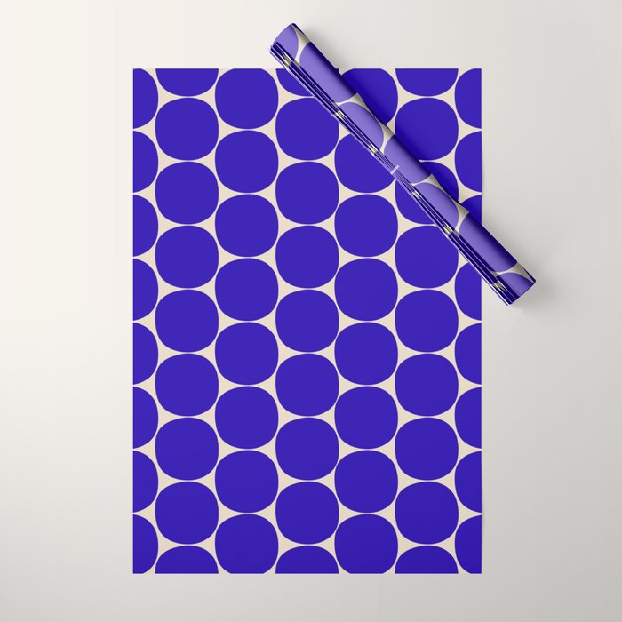 Mid Mod Dots Retro Contemporary Pattern in Cobalt Blue and Beige Wrapping Paper Gallery Image 1