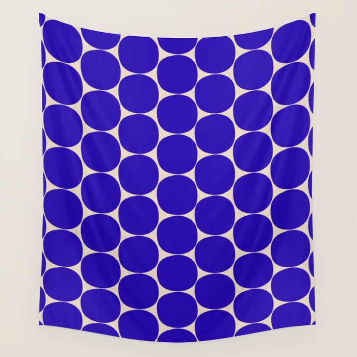 Mid Mod Dots Retro Contemporary Pattern in Cobalt Blue and Beige Wall Tapestry Gallery Image 4