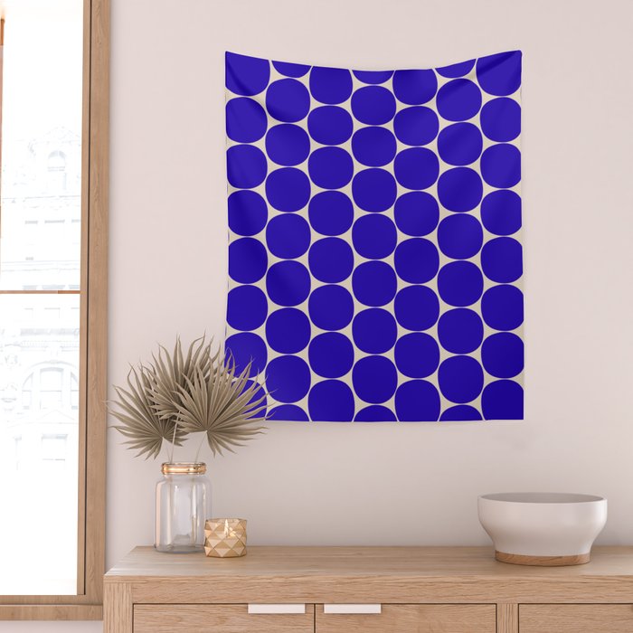 Mid Mod Dots Retro Contemporary Pattern in Cobalt Blue and Beige Wall Tapestry Gallery Image 2