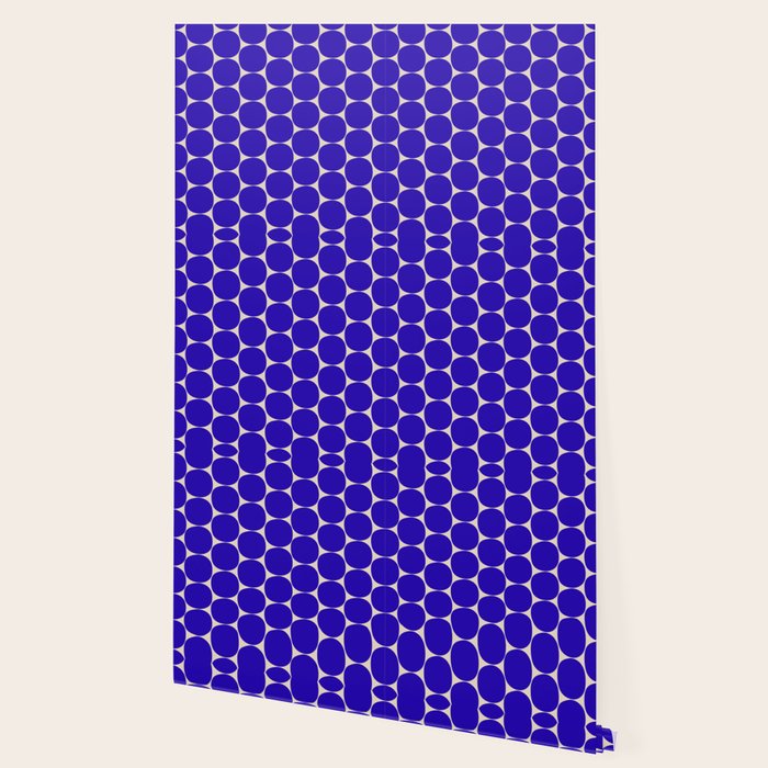 Mid Mod Dots Retro Contemporary Pattern in Cobalt Blue and Beige Wallpaper Gallery Image 2