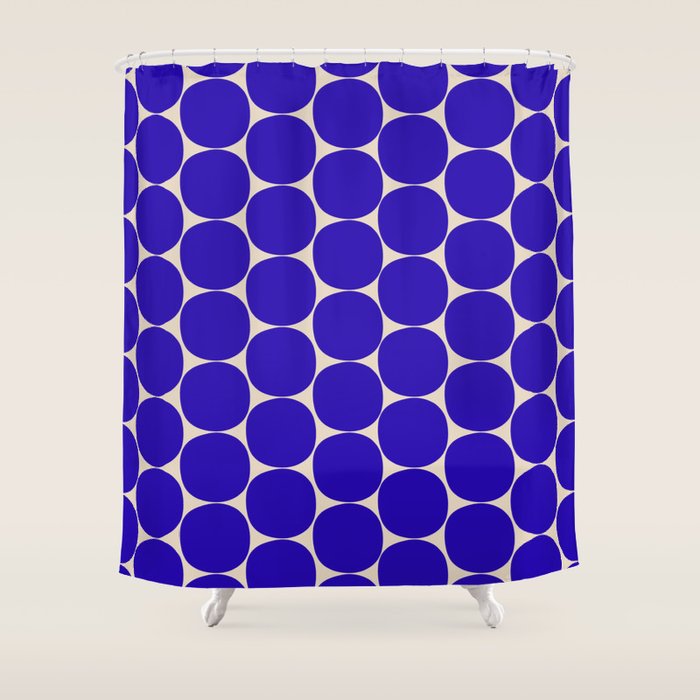 Mid Mod Dots Retro Contemporary Pattern in Cobalt Blue and Beige Shower Curtain Gallery Image 1