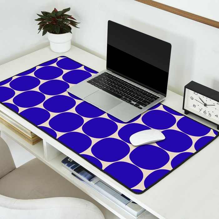 Mid Mod Dots Retro Contemporary Pattern in Cobalt Blue and Beige Desk Mat Gallery Image 2