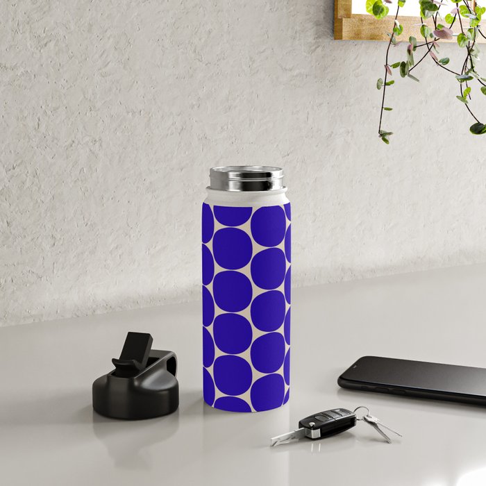 Mid Mod Dots Retro Contemporary Pattern in Cobalt Blue and Beige Water Bottle Gallery Image 4