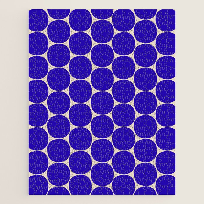 Mid Mod Dots Retro Contemporary Pattern in Cobalt Blue and Beige Jigsaw Puzzle