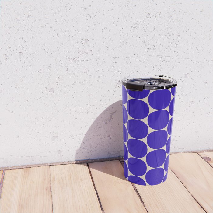 Mid Mod Dots Retro Contemporary Pattern in Cobalt Blue and Beige Travel Mug Gallery Image 4