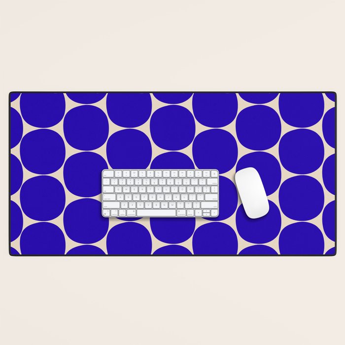 Mid Mod Dots Retro Contemporary Pattern in Cobalt Blue and Beige Desk Mat Gallery Image 1