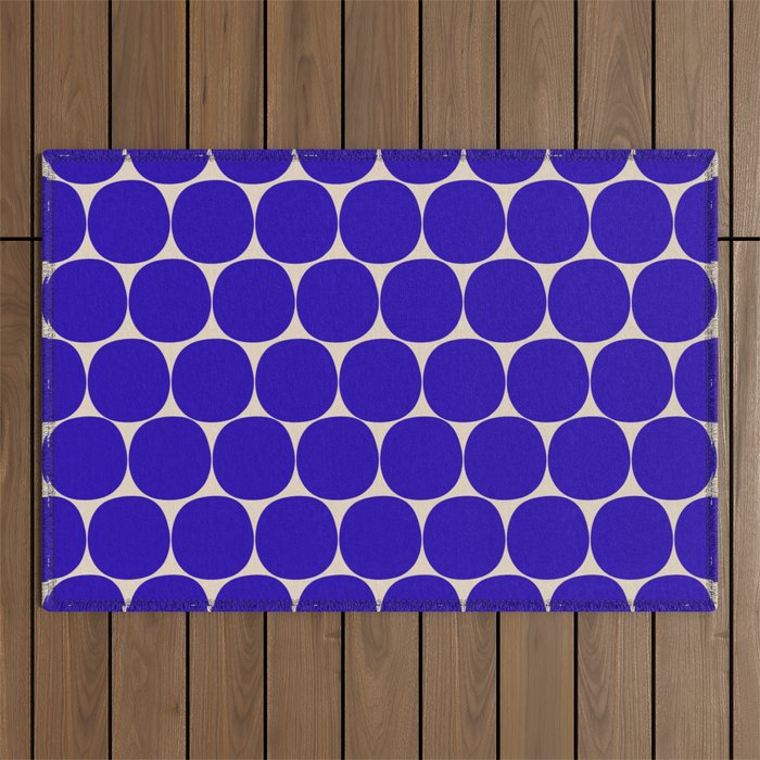 Mid Mod Dots Retro Contemporary Pattern in Cobalt Blue and Beige Outdoor Rug Gallery Image 1