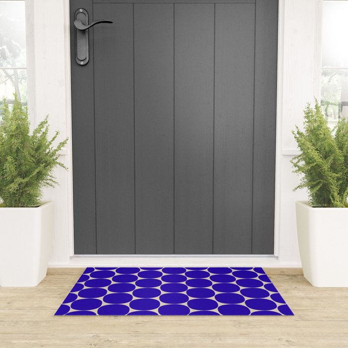 Mid Mod Dots Retro Contemporary Pattern in Cobalt Blue and Beige Welcome Mat Gallery Image 3