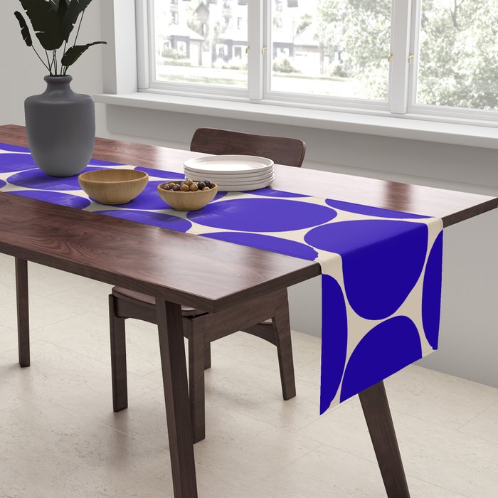 Mid Mod Dots Retro Contemporary Pattern in Cobalt Blue and Beige Table Runner Gallery Image 2