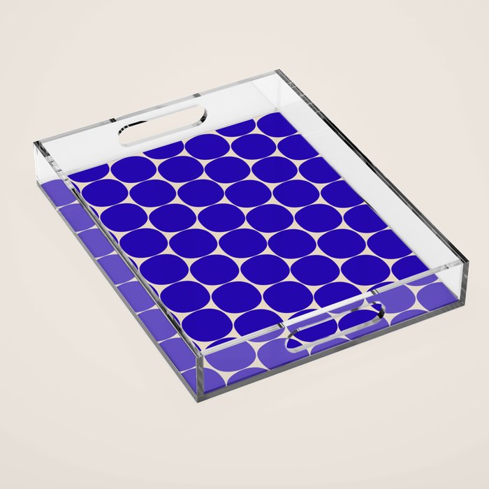 Mid Mod Dots Retro Contemporary Pattern in Cobalt Blue and Beige Acrylic Tray Gallery Image 1