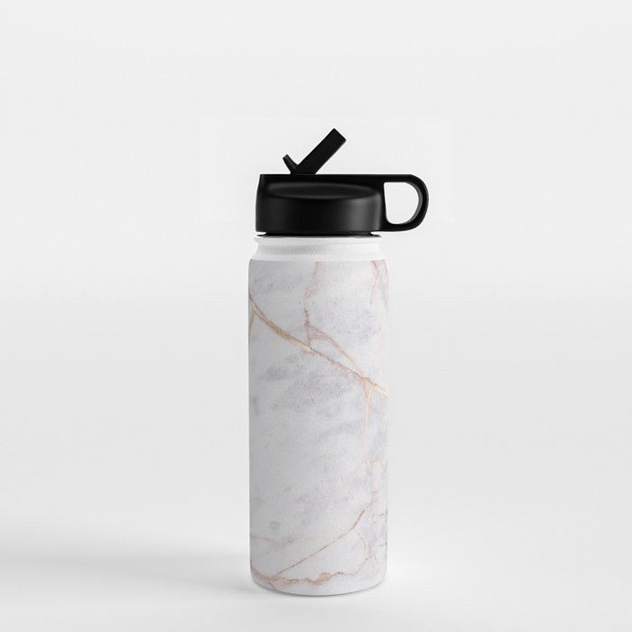 White Italian Marble & Gold Water Bottle