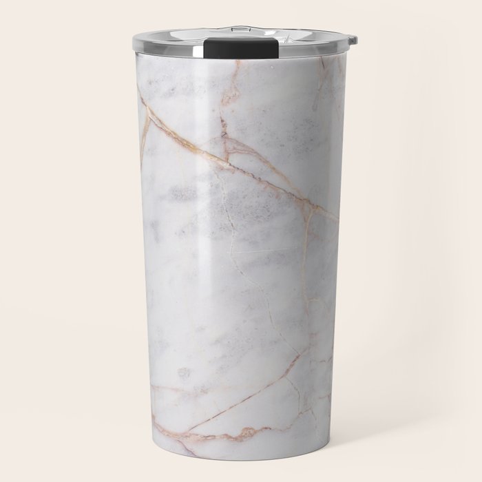 White Italian Marble & Gold Travel Mug Gallery Image 1
