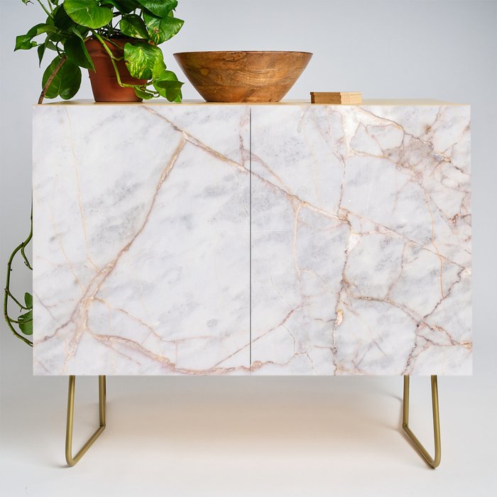 White Italian Marble & Gold Credenza Gallery Image 1