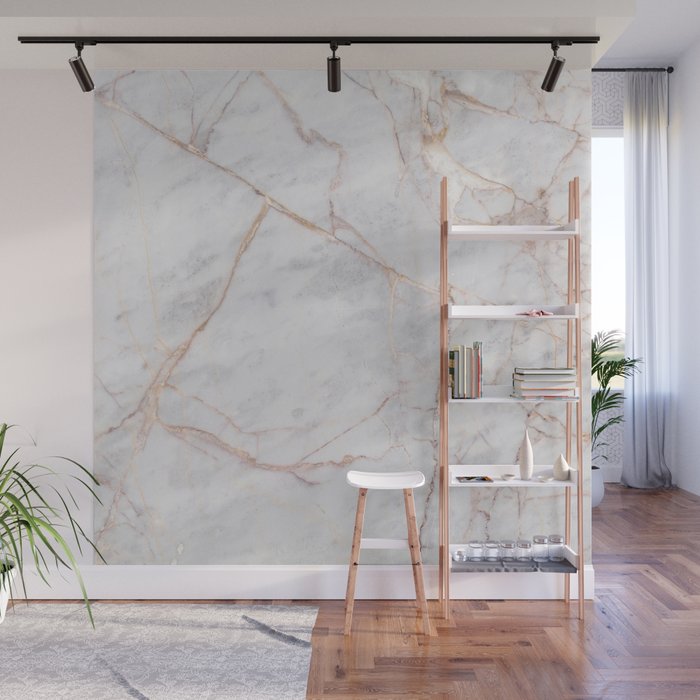 White Italian Marble & Gold Wall Mural Gallery Image 1