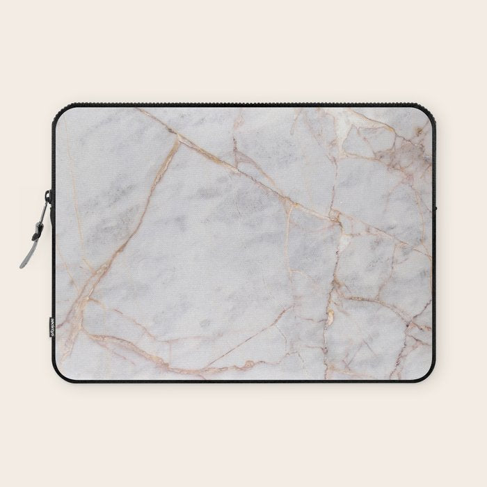White Italian Marble & Gold Laptop Sleeve Gallery Image 1