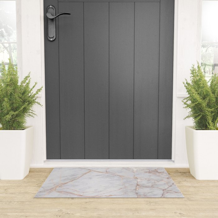 White Italian Marble & Gold Welcome Mat Gallery Image 3