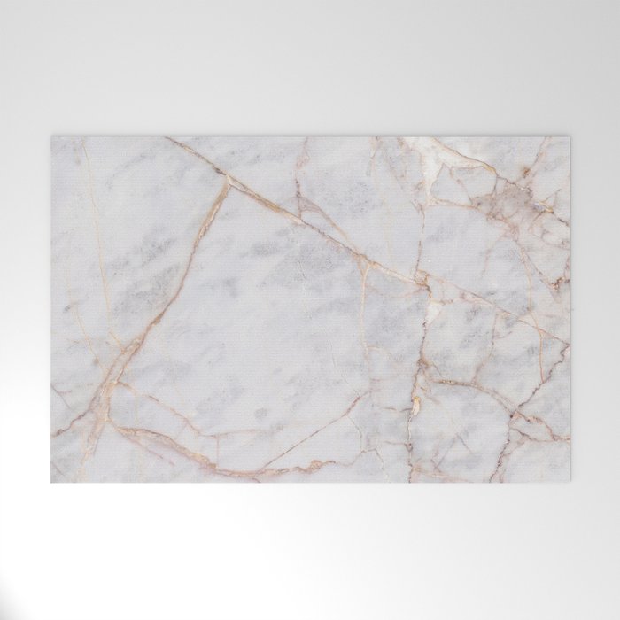 White Italian Marble & Gold Welcome Mat