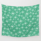 Mid Century Modern Twinkling Stars Retro Atomic Pattern in Green Teal Wall Tapestry Gallery Image 4