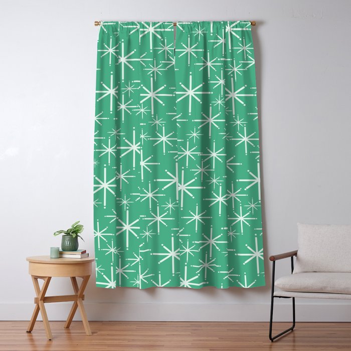 Mid Century Modern Twinkling Stars Retro Atomic Pattern in Green Teal Window Curtain Gallery Image 5