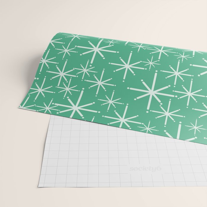 Mid Century Modern Twinkling Stars Retro Atomic Pattern in Green Teal Wrapping Paper Gallery Image 2