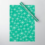Mid Century Modern Twinkling Stars Retro Atomic Pattern in Green Teal Wrapping Paper Gallery Image 1