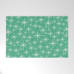 Mid Century Modern Twinkling Stars Retro Atomic Pattern in Green Teal Welcome Mat Gallery Image 1