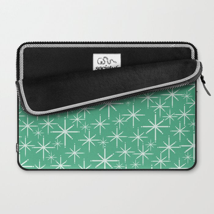 Mid Century Modern Twinkling Stars Retro Atomic Pattern in Green Teal Laptop Sleeve Gallery Image 2
