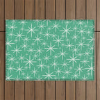 Mid Century Modern Twinkling Stars Retro Atomic Pattern in Green Teal Outdoor Rug Gallery Image 1