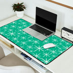 Mid Century Modern Twinkling Stars Retro Atomic Pattern in Green Teal Desk Mat Gallery Image 2