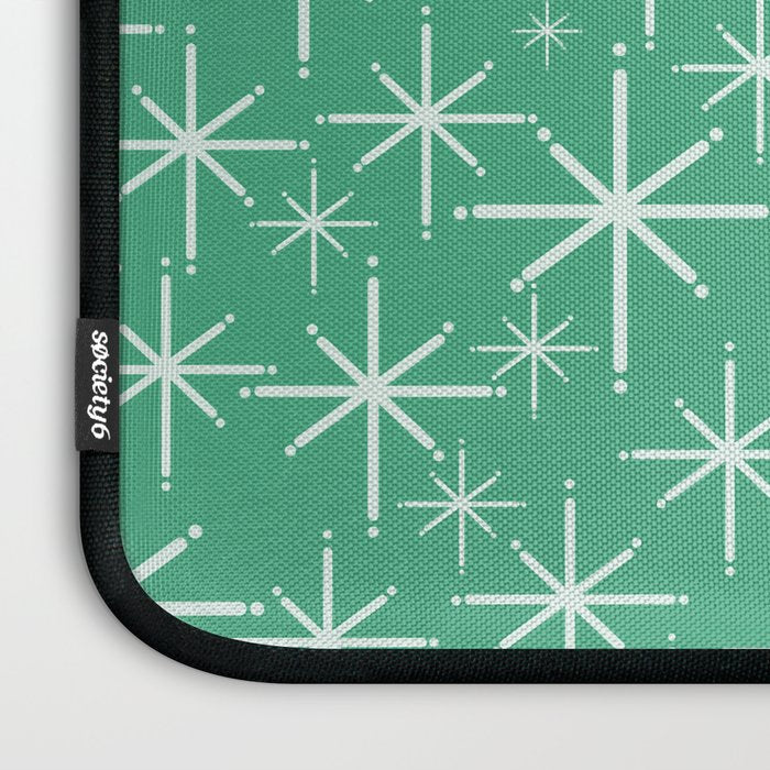 Mid Century Modern Twinkling Stars Retro Atomic Pattern in Green Teal Laptop Sleeve Gallery Image 3