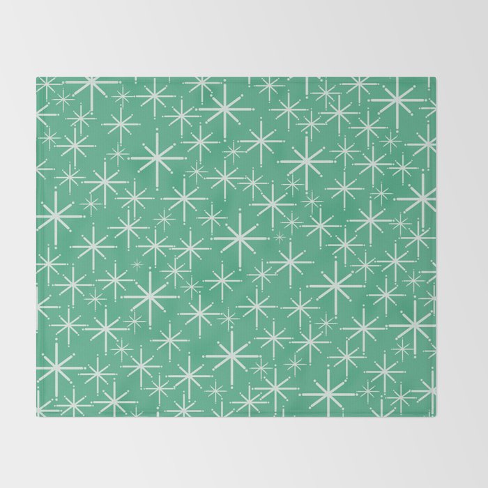 Mid Century Modern Twinkling Stars Retro Atomic Pattern in Green Teal Throw Blanket Gallery Image 2