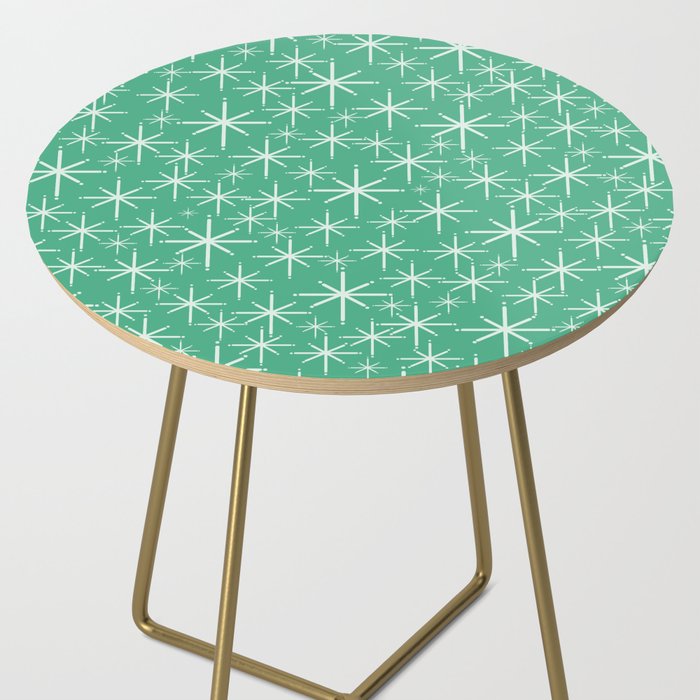 Mid Century Modern Twinkling Stars Retro Atomic Pattern in Green Teal Side Table Gallery Image 2