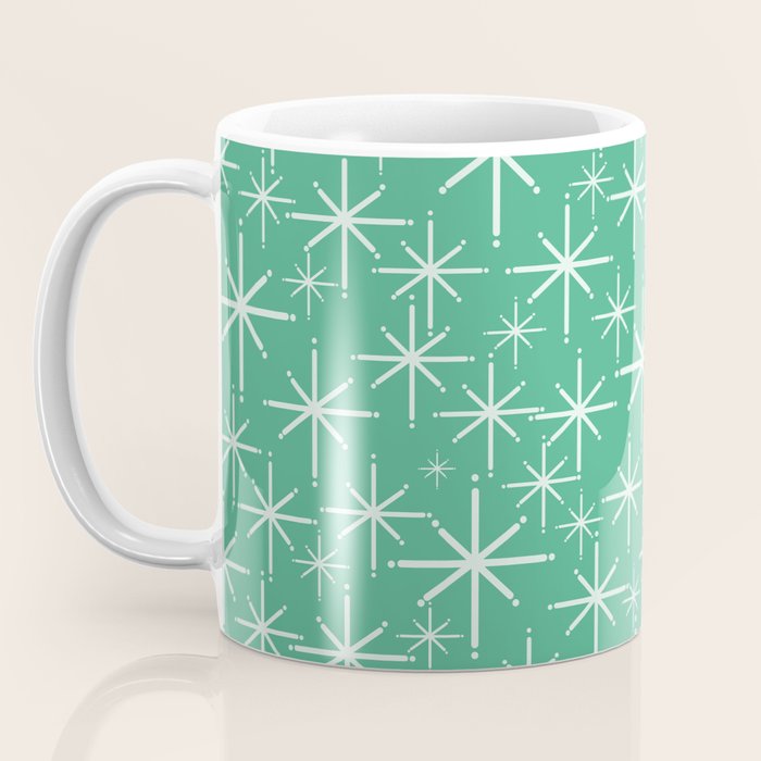 Mid Century Modern Twinkling Stars Retro Atomic Pattern in Green Teal Coffee Mug Gallery Image 3