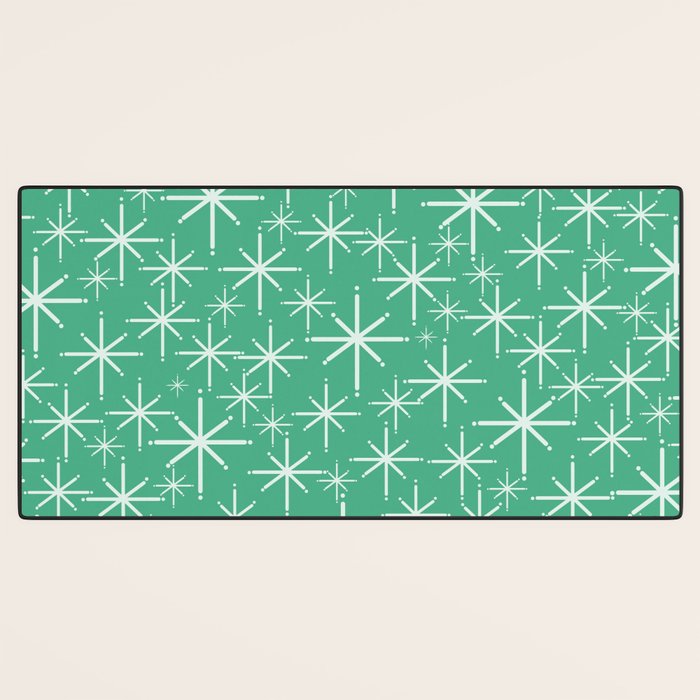Mid Century Modern Twinkling Stars Retro Atomic Pattern in Green Teal Desk Mat Gallery Image 3