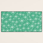 Mid Century Modern Twinkling Stars Retro Atomic Pattern in Green Teal Desk Mat Gallery Image 3