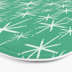 Mid Century Modern Twinkling Stars Retro Atomic Pattern in Green Teal Bath Mat Gallery Image 3