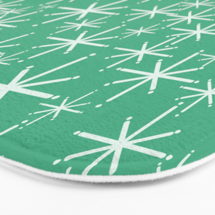 Mid Century Modern Twinkling Stars Retro Atomic Pattern in Green Teal Bath Mat Gallery Image 3