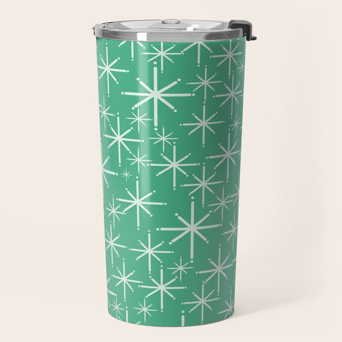 Mid Century Modern Twinkling Stars Retro Atomic Pattern in Green Teal Travel Mug Gallery Image 2