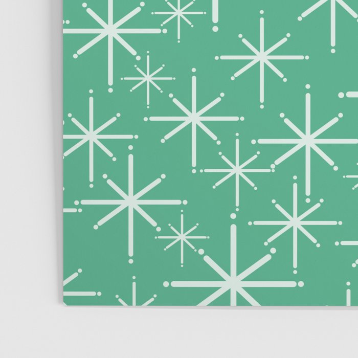 Mid Century Modern Twinkling Stars Retro Atomic Pattern in Green Teal Poster Gallery Image 3