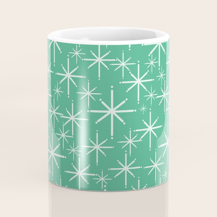 Mid Century Modern Twinkling Stars Retro Atomic Pattern in Green Teal Coffee Mug Gallery Image 4