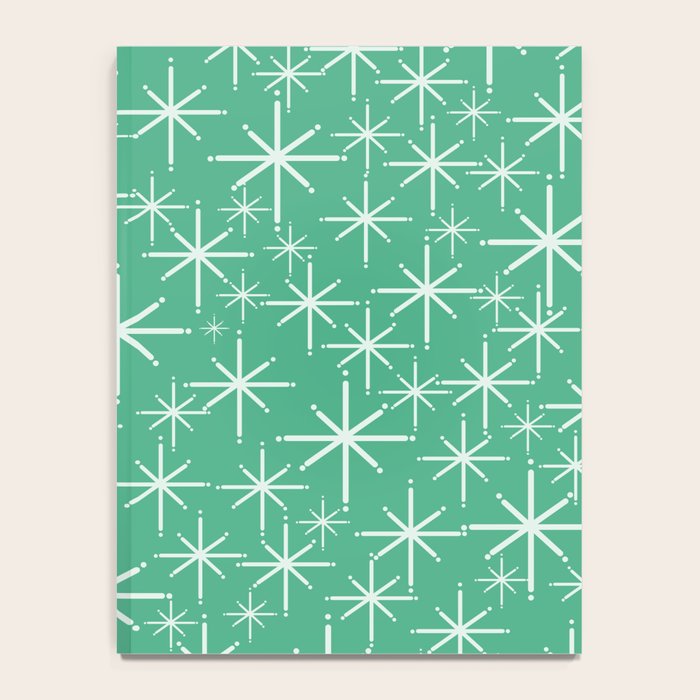 Mid Century Modern Twinkling Stars Retro Atomic Pattern in Green Teal Notebook Gallery Image 4