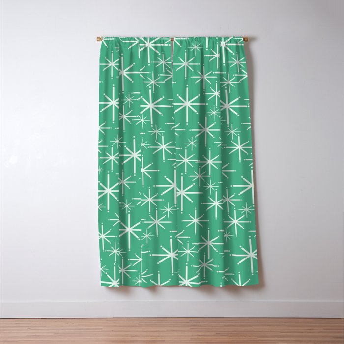 Mid Century Modern Twinkling Stars Retro Atomic Pattern in Green Teal Window Curtain Gallery Image 3