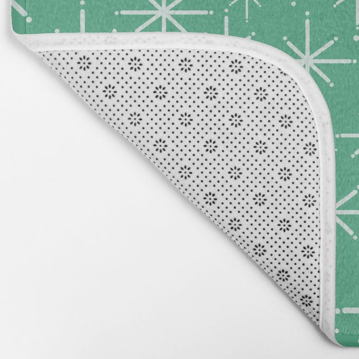 Mid Century Modern Twinkling Stars Retro Atomic Pattern in Green Teal Bath Mat Gallery Image 2