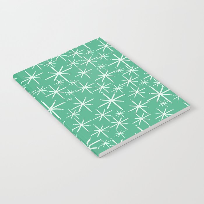 Mid Century Modern Twinkling Stars Retro Atomic Pattern in Green Teal Notebook Gallery Image 1