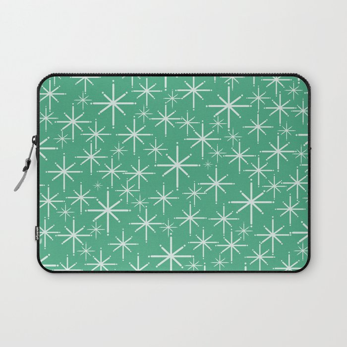 Mid Century Modern Twinkling Stars Retro Atomic Pattern in Green Teal Laptop Sleeve Gallery Image 1